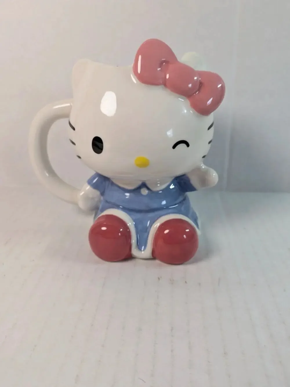 Hello Kitty 3D Sculpted Ceramic Mug 20oz Blue Dress Pink Bow Sanrio Figure